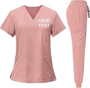 OEM Custom Logo Unisex Nursing <b>Scrubs</b> Uniforms <b>Work</b> Stretch Fabric Hospital Uniforms for Men and Women Private Label - Product Image 1