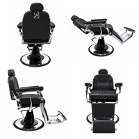 Fauteuil de Barbier Hydraulique Professionnel en Cuir PVC Noir Inclinable avec Repose-Pieds pour Salon de Coiffure Moderne