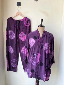 Ensemble de pyjama style kimono soyeux 2 pièces Tie Dye Robe courte kimono Robe en soie indienne Sari Robe de pyjama d'été Robe bohème légère - Product Image 4