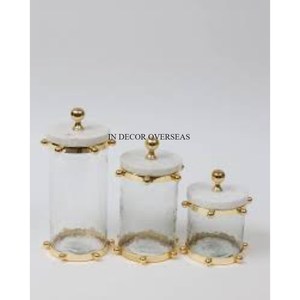 New Pattern Arrival Stylish Attractive Look Designer Metal Gold Plated Top Lid And Base With Clear <b>Glass</b> <b>Food</b> <b>Storage</b> Canisters - Product Image 6