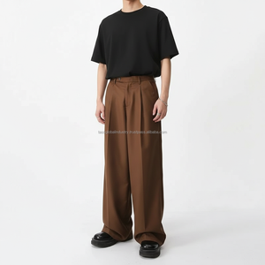 Pantalones Casuales de Pierna Ancha y Corte Holgado para Hombre, Estilo Coreano, Cintura Elástica, de Lona, Diseño Nuevo - Product Image 1