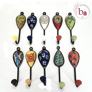 Bravo Rustic Blue Ceramic Tile Wall <b>Coat</b> <b>Hook</b> Pottery Design for Home <b>Decorative</b> <b>Hooks</b> & Rails - Product Image 3