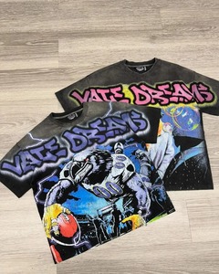 T-shirts vintage oversize en jersey 100% coton pour hommes, manches courtes, imprimé graphique DTG, design vierge, col rond, style hip-hop - Product Image 2