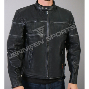 Chaqueta de motociclista personalizada para hombre, piel de vaca auténtica, bolsillos delanteros y traseros, cierre de cremallera, forro interior acolchado - Product Image 2