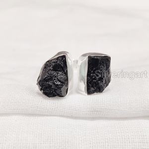 เครื่องประดับหินหยาบแหวนสตรีอัญมณีทัวร์มาลีนธรรมชาติสีดำหินประจำเดือน925แหวนเงินสเตอร์ลิง - Product Image 5