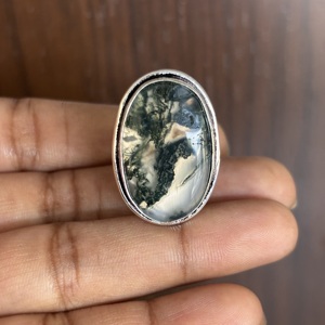 Vente en gros de grande bague ovale en argent sterling 925 de créateur de pierres précieuses d'agate mousse originale bijoux de fête tendance au prix d'usine - Product Image 1