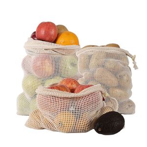 Bolsas de Malla de Algodón Puro Reutilizables y Ecológicas con Logotipo Personalizado, Bolsa con Cordón para Frutas y Verduras, Bolsa de Malla para Almacenamiento en el Hogar - Product Image 1