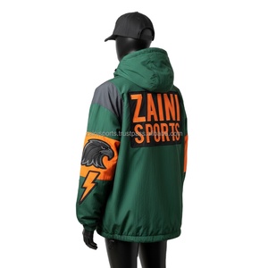 Chaqueta Cortavientos de Nailon y Poliéster de 150 GSM para Mujer, Paneles en Bloques de Color Verde, Naranja y Carbón, Chaqueta con Apliques de Logotipo Personalizado para Mujer - Product Image 5