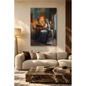 Fida Enjolras, femme lisant une lettre à la lumière d'une lampe, impression sur toile - Product Image 4