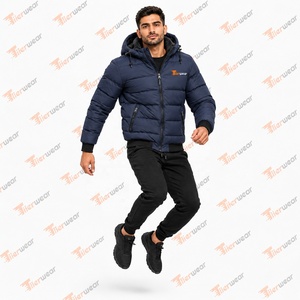 Chaqueta Acolchada con Capucha para Hombre, Azul Marino, Cortavientos, con Cierre, Informal, para Invierno, Ecológica, Estilo Urbano - Product Image 3