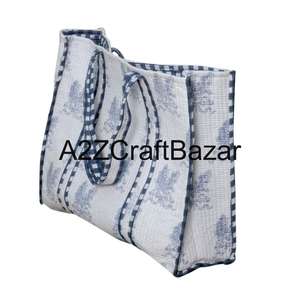 Stylish Womens Cotton Quilted <b>Tote</b> <b>Bag</b> Handcrafted With Indian Block Print For Shopping Beach <b>Travel</b> And Office - Product Image 5
