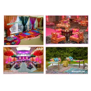 Asientos para invitados de bodas indias, colchones y cojines, taburetes de asientos bajos, bancos, camas de Marruecos
