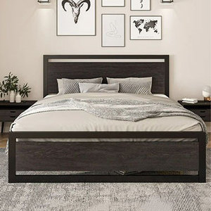 Powder-Coated Steel Tube <b>Frame</b> Wooden <b>Bed</b> with Imported Paint Adjustable Support Multi-Size Options - Product Image 1