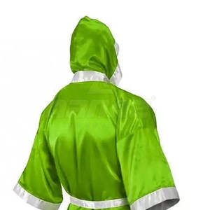 Custom <b>Boxing</b> <b>Robe</b> with Embroidered Logo and Hood Men's <b>Boxing</b> <b>Robe</b> with Contrast Trim and Comfortable Fit - Product Image 4