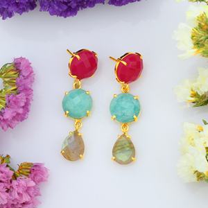 Pendiente con incrustación de abradorita rosa, pendiente de mazonita de 925 pulgadas - Product Image 3