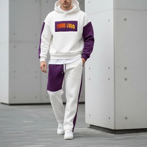 ชุดเซ็ต 2 ชิ้นสำหรับผู้ชาย OEM/ODM เสื้อฮู้ดดี้ทรงหลวมโอเวอร์ไซส์พร้อมกางเกงขาบาน ชุดลำลองฤดูหนาว ผ้าฝ้าย 100% ชุดคู่สำหรับผู้ชาย - Product Image 1