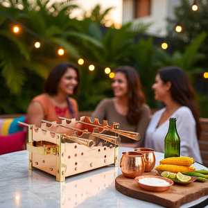 Brochetas de Cobre para Barbacoa 3 y 4 en 1 para Asar Pollo, Paneer, Tikka, para Acampar al Aire Libre con Cesta para Parrilla - Product Image 6