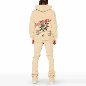 Survêtement décontracté surdimensionné pour homme avec logo personnalisé, taille XXL, léger, deux pièces, pantalon évasé, jogging, survêtement d'hiver, logo personnalisable, 100% - Product Image 2