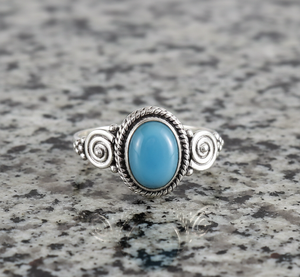 Anillo de compromiso de Calcedonia azul ovalada con ajuste de bisel de plata de ley 925 oxidada clásica - Product Image 6