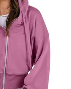 Women Mauve <b>Cropped</b> <b>Zip</b> <b>Up</b> <b>Hoodie</b> With Hood Long Sleeve Casual Streetwear Sweatshirt For Women Fashion Winter Wear Daily Use Top - Product Image 3