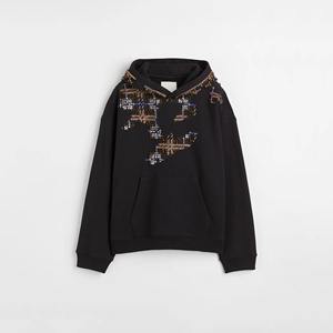 เสื้อฮู้ดดี้คุณภาพสูงสำหรับผู้ชาย ผ้าฝ้ายผสม แฟชั่นพื้นฐาน พร้อมโลโก้ประดับเพชรแบบปรับแต่งได้สำหรับฤดูหนาว - Product Image 1