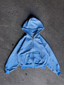 OEM Factory Streetwear Custom Cotton Polyester <strong>Cropped</strong> <strong>Boxy</strong> Zip up Stripe Hoodie <strong>Jacket</strong> for Men - Product Image 3