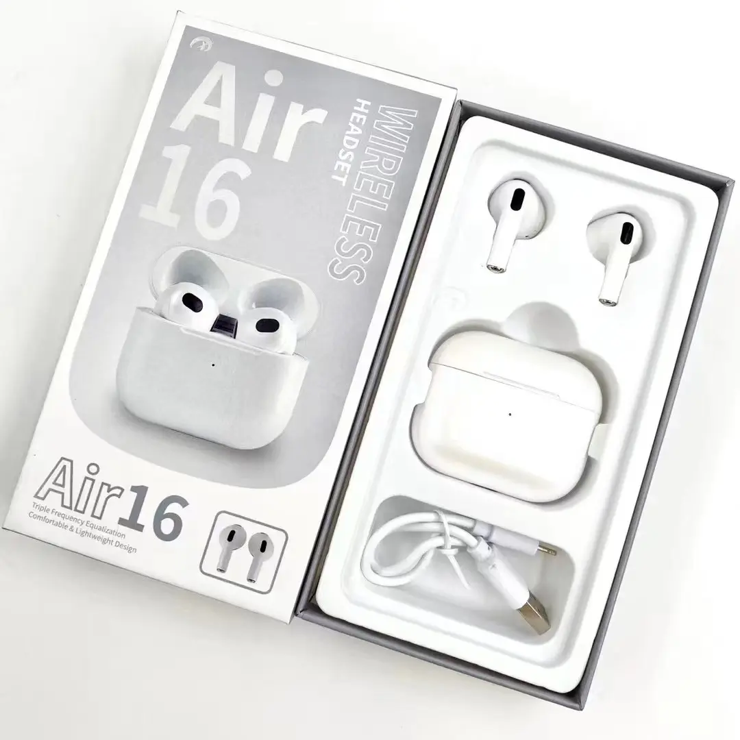 Air16 Fones de ouvido esportivos sem fio multifuncionais com estojo de carregamento TWS Fones de ouvido e fones de ouvido com cancelamento de ruído com desenho colorido