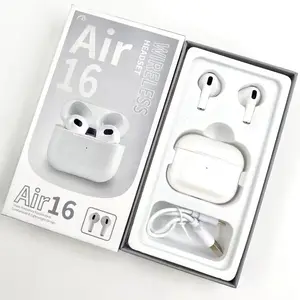Air16 earphone dan headphone nirkabel, headphone olahraga nirkabel multifungsi dengan casing pengisi daya desain warna-warni penghilang kebisingan