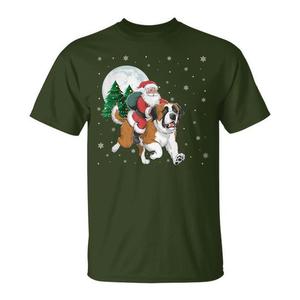 Maglietta promozionale con Babbo Natale che cavalca un cane Saint Bernard e luci dell'albero di Natale - Product Image 1