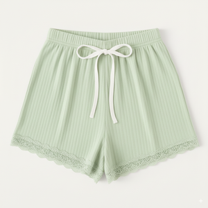 Shorts décontractés pour femmes en maille côtelée moderne avec bordure en dentelle, taille haute, respirants, séchage rapide, en élasthanne/polyester, toucher doux, vente en gros - Product Image 5