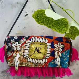 New Vintage Multi Color Suede Fabric Boho Hippie Fringe Tassel Banjara Bag Tribal Indian Embroidery Patchwork Seashells Handbag