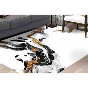 Black and <b>Gold</b> Marble Rug: Modern Living Room Decor,With Pile Soft Rug - Product Image 1