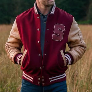 Chaqueta Varsity Formal de Alta Calidad con Cuello Alto de Cuero Genuino y Logotipo Frontal, Diseño Impermeable para Invierno - Product Image 1