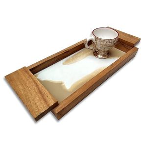 Ensemble de plateaux en bois de résine de style moderne fait à la main conception de marbre noir plateau décoratif de service concepteur de haute qualité pour les mariages meilleur - Product Image 4