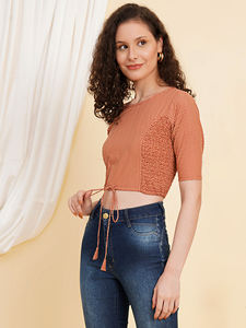 <b>Red</b> cotton zig zag printed blouse with a round neck and short sleeves designed for a relaxed regular fit in l xl size daily wear - Product Image 3