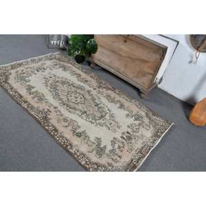Tapis Turc Vintage Beige Marron 3.9x6.8ft Laine Tissage Plat avec Motif Patchwork pour Décorations de Salon - Product Image 5