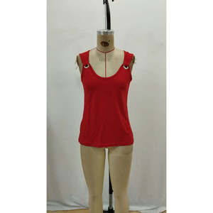 Women'<b>s</b> Strappy V-Neck Viscose <b>Blouse</b> with Eyelet Detail, 36270 - Red - Product Image 4