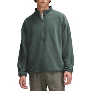 Top vente hommes poids lourd coton polaire pull pull hauts 1/4 fermeture éclair col montant sweat brodé couleur unie - Product Image 2