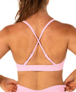 Sujetador deportivo con logotipo personalizado para mujer, transpirable, suave, tejido elástico, azul claro, corto, Fitness, gimnasio, entrenamiento, Sujetador deportivo de bajo impacto - Product Image 3