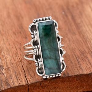 Anillo Baguette Esmeralda 925 Plata de Ley Triple Banda Anillo largo de filigrana Anillo DE BODA DE DECLARACIÓN bohemio para mujer - Product Image 1