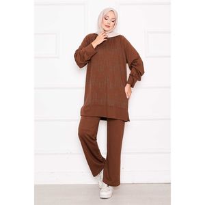Oysho <b>Two</b>-<b>Piece</b> Tan <b>Set</b> Plus Size <b>Sequined</b> with Sparkling Stone Details - Product Image 5