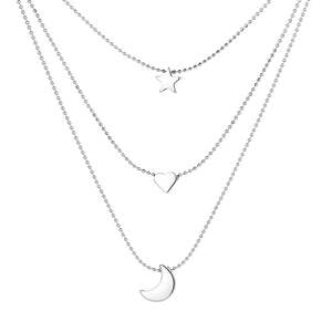 Collana a Strati con Stella, Cuore e Luna in Oro 14K e Argento Sterling, Accessorio di Moda - Product Image 4