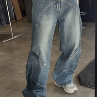 Jeans cargo en denim délavé vintage personnalisé pour homme, style Y2K streetwear, coupe ample à panneaux incurvés, jambe large, multi-poches, coupe arquée - Fabricant