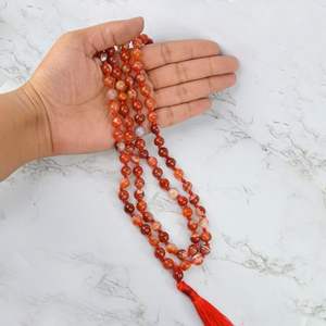 High Quality <b>Red</b> Carnelian Crystal Knotted Mala 108 Beads Handmade Gemstone Mala Prayer 8mm Beads Necklace Spiritual Meditation - Product Image 3