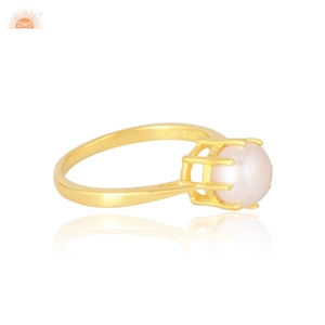 Belle bague de créateur en or massif 14 carats avec perle élégante Bague en or pour femmes Cadeau pour femme - Product Image 2
