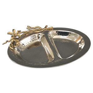 Latest Design Aluminum 2 Sectioned Serving <b>Bowl</b> for Home Hotel & Restaurant Tabletop Dinnerware <b>Bowl</b> <b>Silver</b> and Gold Tone Floral - Product Image 3