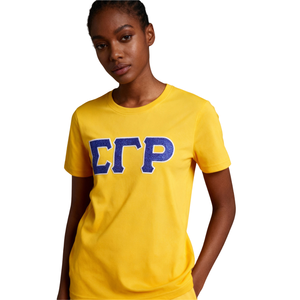 T-shirt Dry Fit à paillettes Sigma Gamma Rho Or pour femme, avec lettres grecques, vêtement de sororité SGR, manches courtes, coupe athlétique Sigma Gamma - Product Image 1