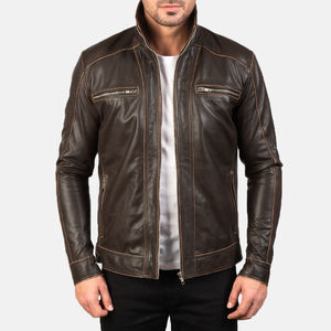 Chaqueta de cuero marrón para hombre, personalizada con bolsillos frontales, chaqueta de cuero de oveja de la mejor calidad para hombre - Product Image 1