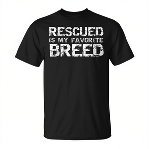 T-shirt Unisex per Adulti con Stampa Serigrafica 'Rescued Is My Favorite Breed' a Maniche Corte e Girocollo per Eventi di Camminata e Corsa - Product Image 3