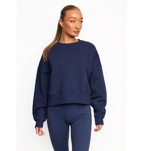 Sweat-shirt coupe oversize pour femme, col rond, coupe-vent, en tissu éponge uni, doublé, respirant, écologique, avec logo brodé personnalisé sur le devant - Product Image 2